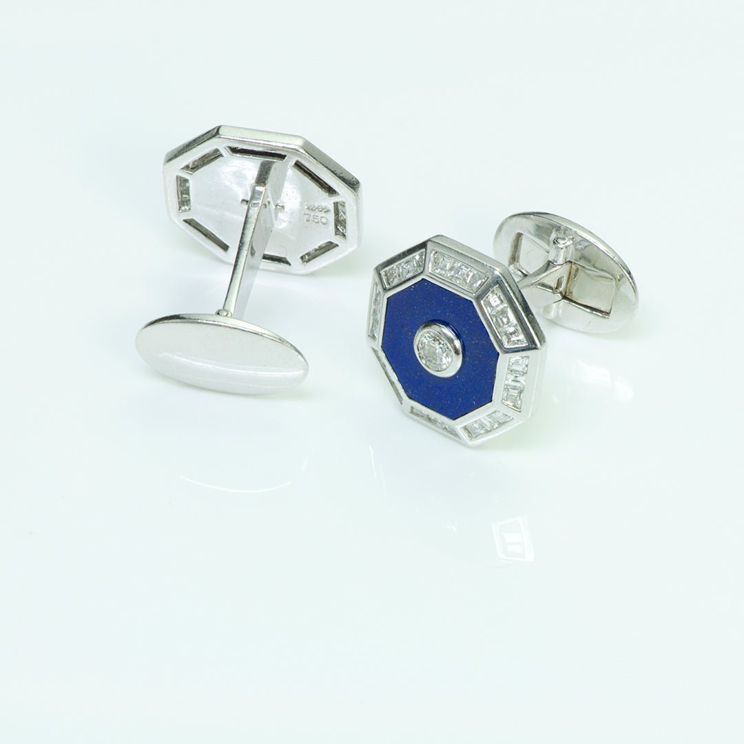 Craig Drake Gold Lapis & Diamond Octagon Cufflinks
