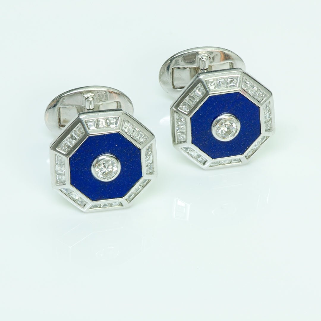 Craig Drake Gold Lapis & Diamond Octagon Cufflinks