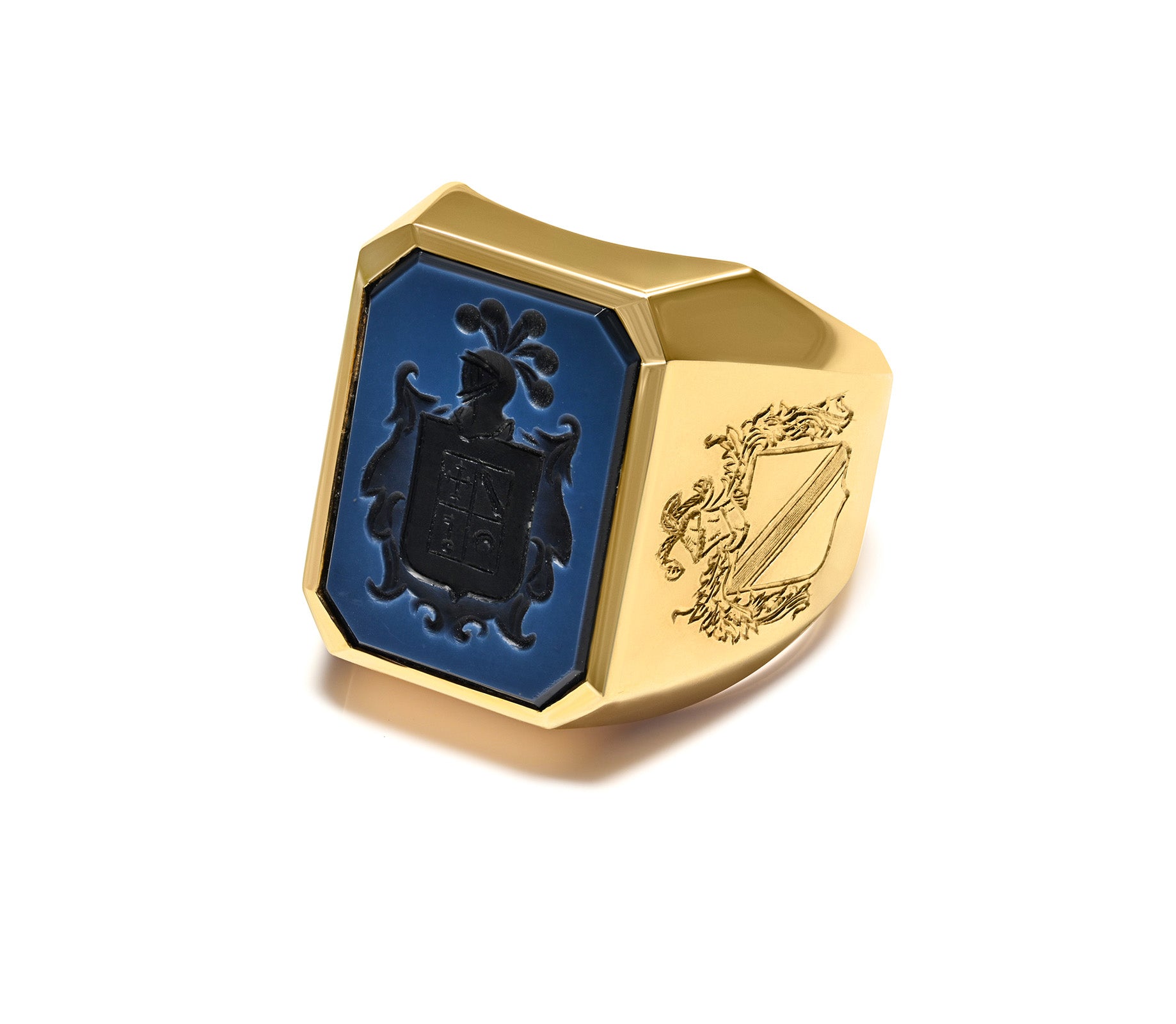 Gold Intaglio 3 Crest Men's Ring