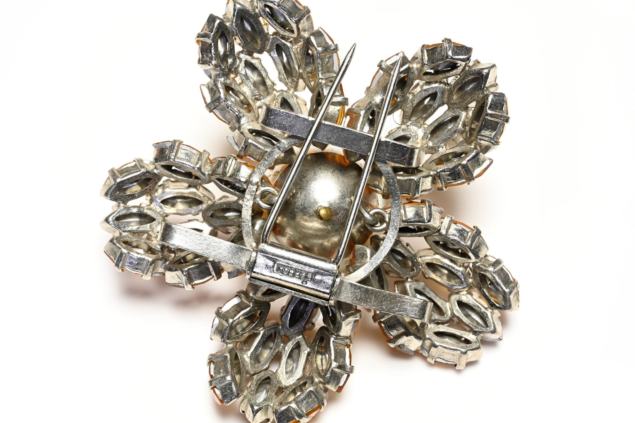 Cristobal Balenciaga by Roger Jean-Pierre Paris 1950's Brown Crystal Pearl Flower Brooch