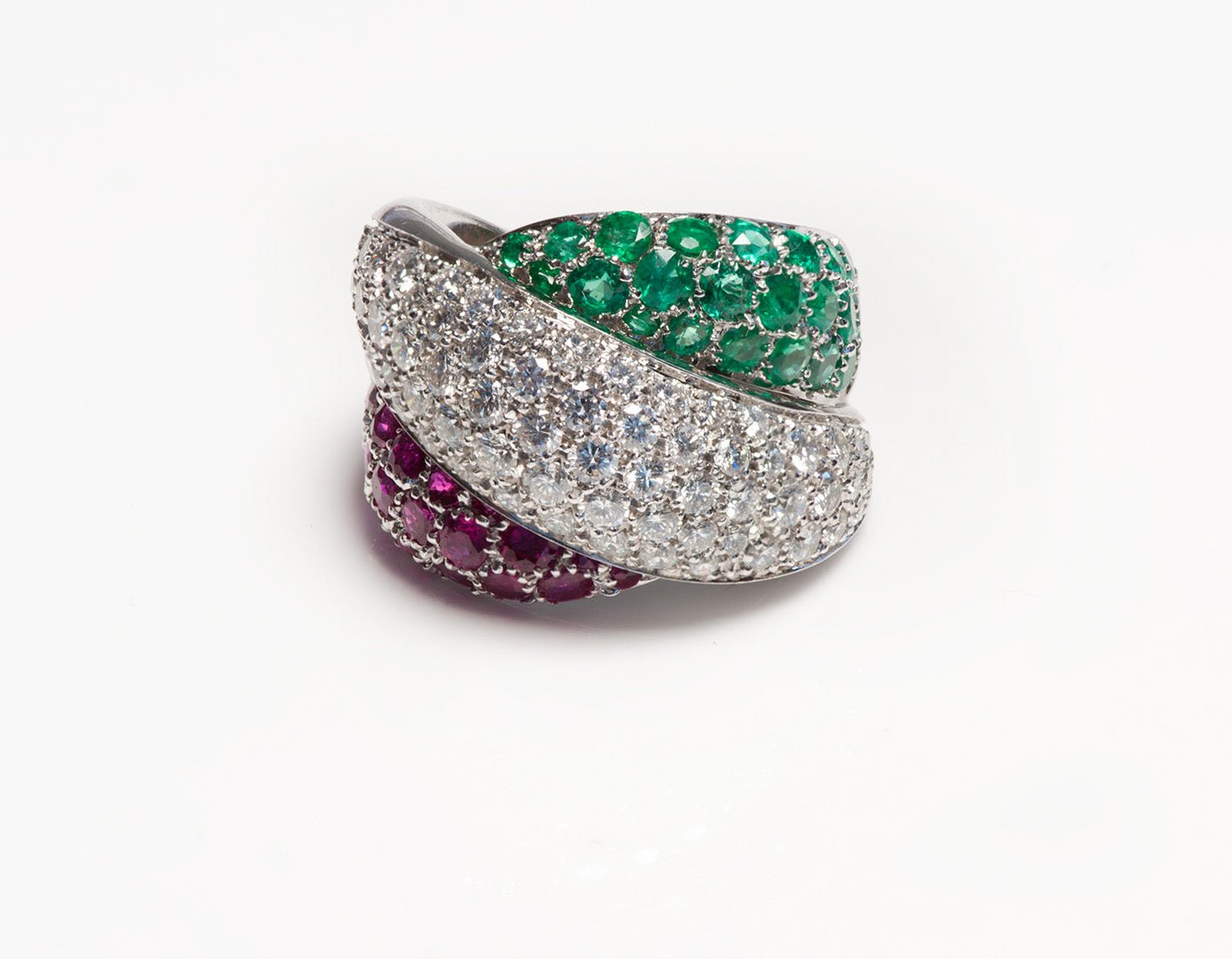 Damiani Gomitolo Gold Diamond Ruby Emerald Ring