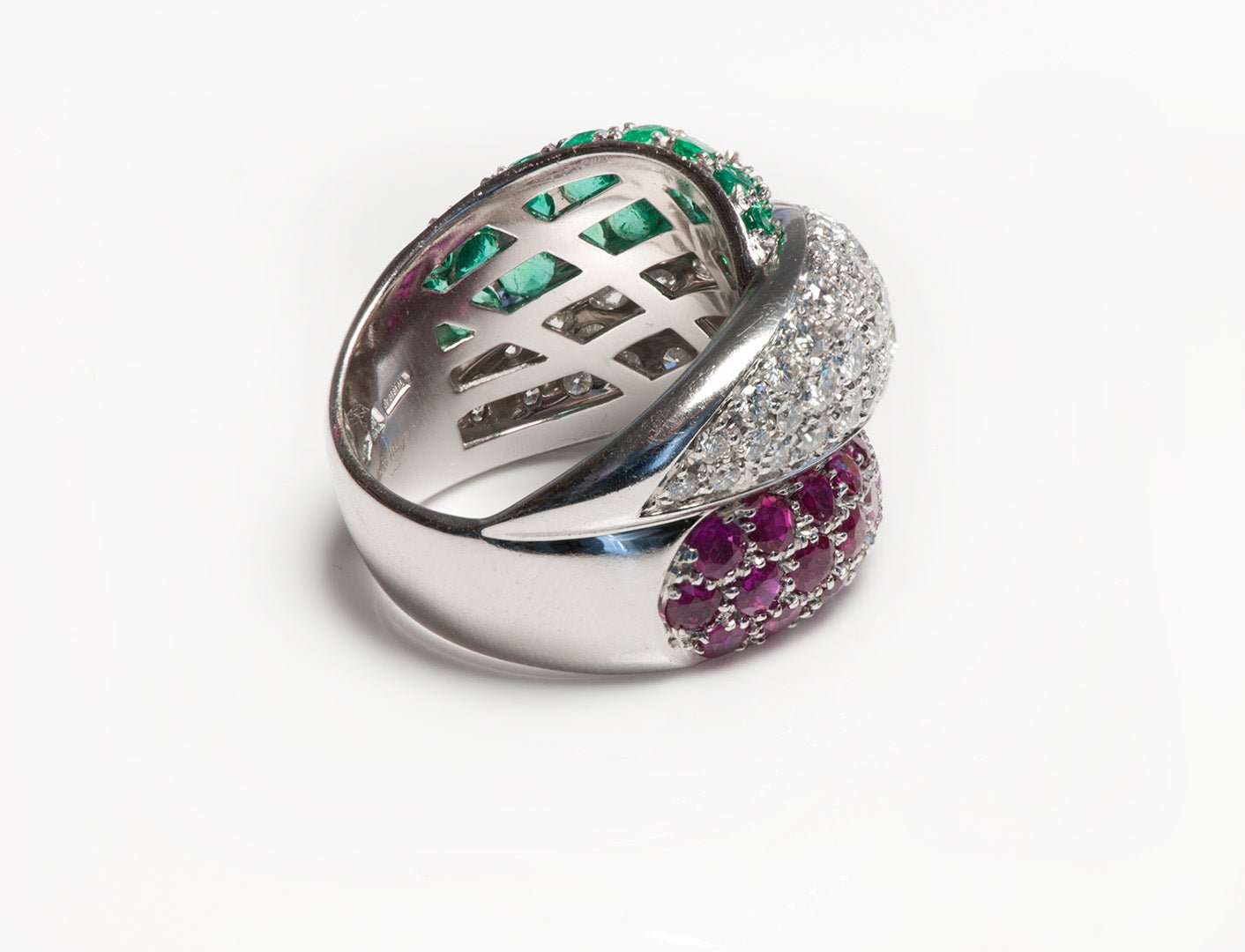 Damiani Gomitolo Gold Diamond Ruby Emerald Ring