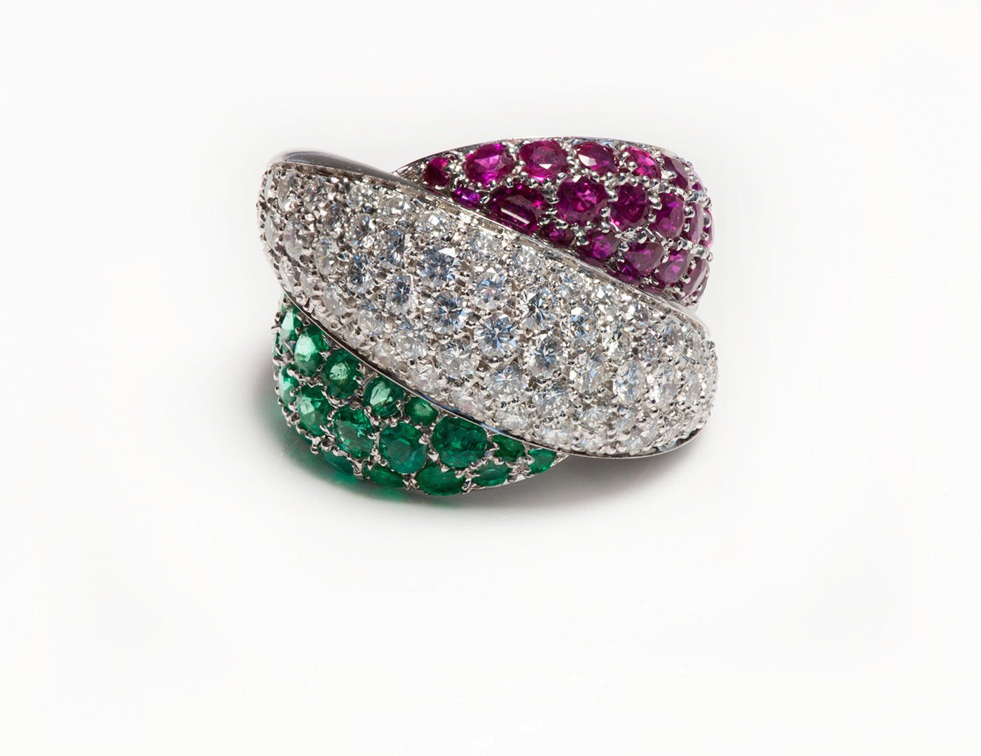 Damiani Gomitolo Gold Diamond Ruby Emerald Ring