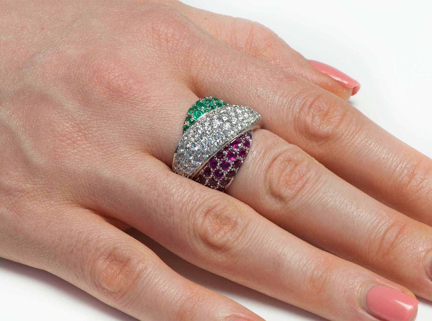 Damiani Gomitolo Gold Diamond Ruby Emerald Ring