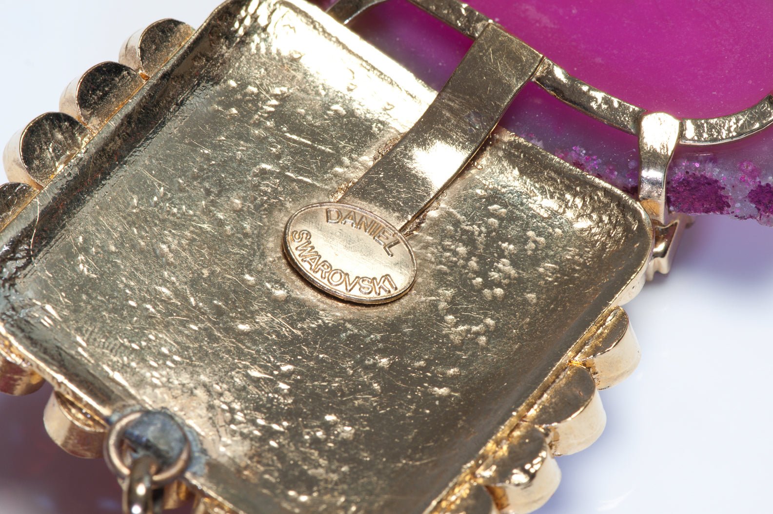 Daniel Swarovski Couture Turquoise Pink Sliced Agate Crystal Pendant Necklace