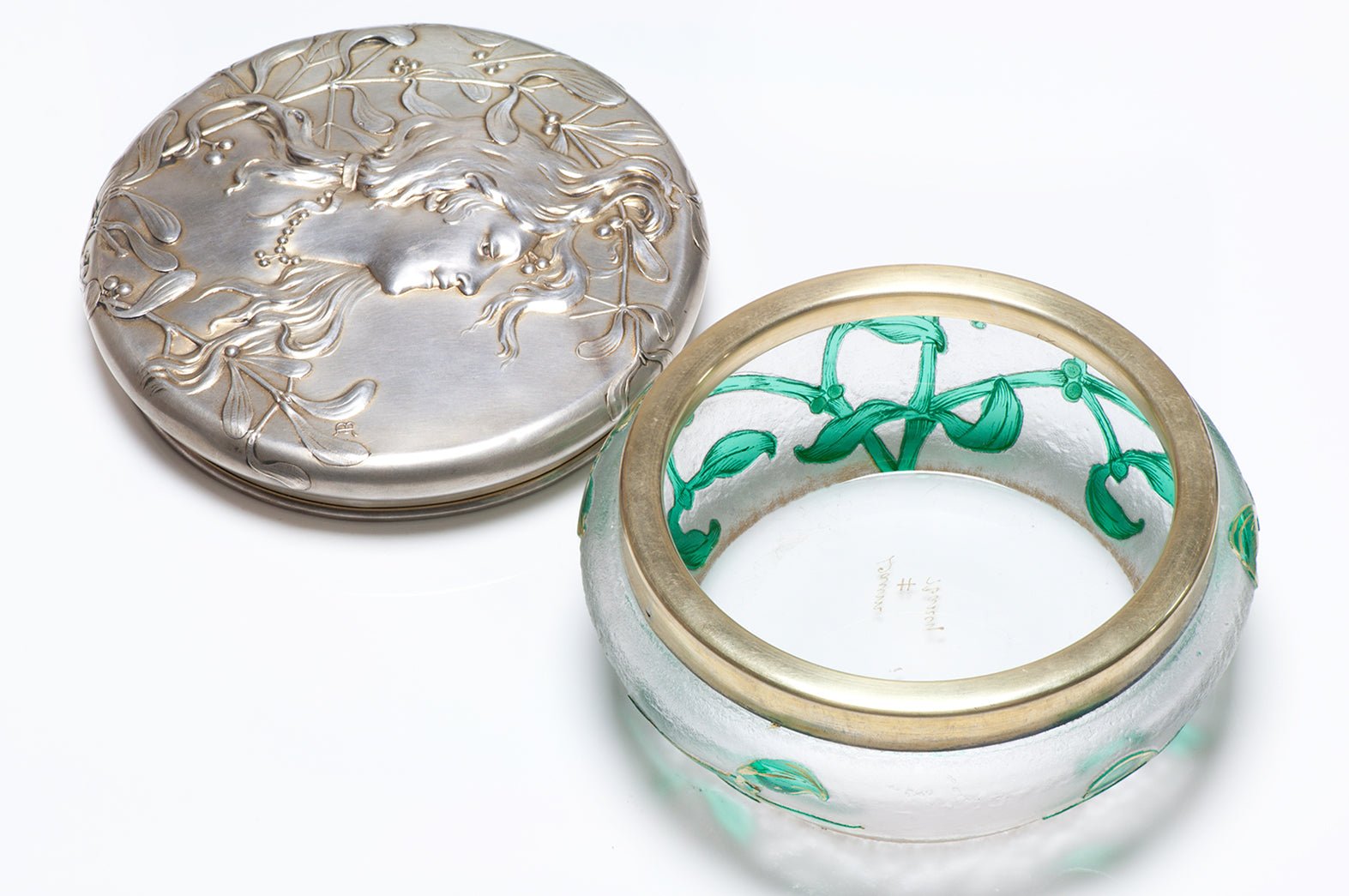 Daum Nancy Art Nouveau Lady Silver Glass Bowl