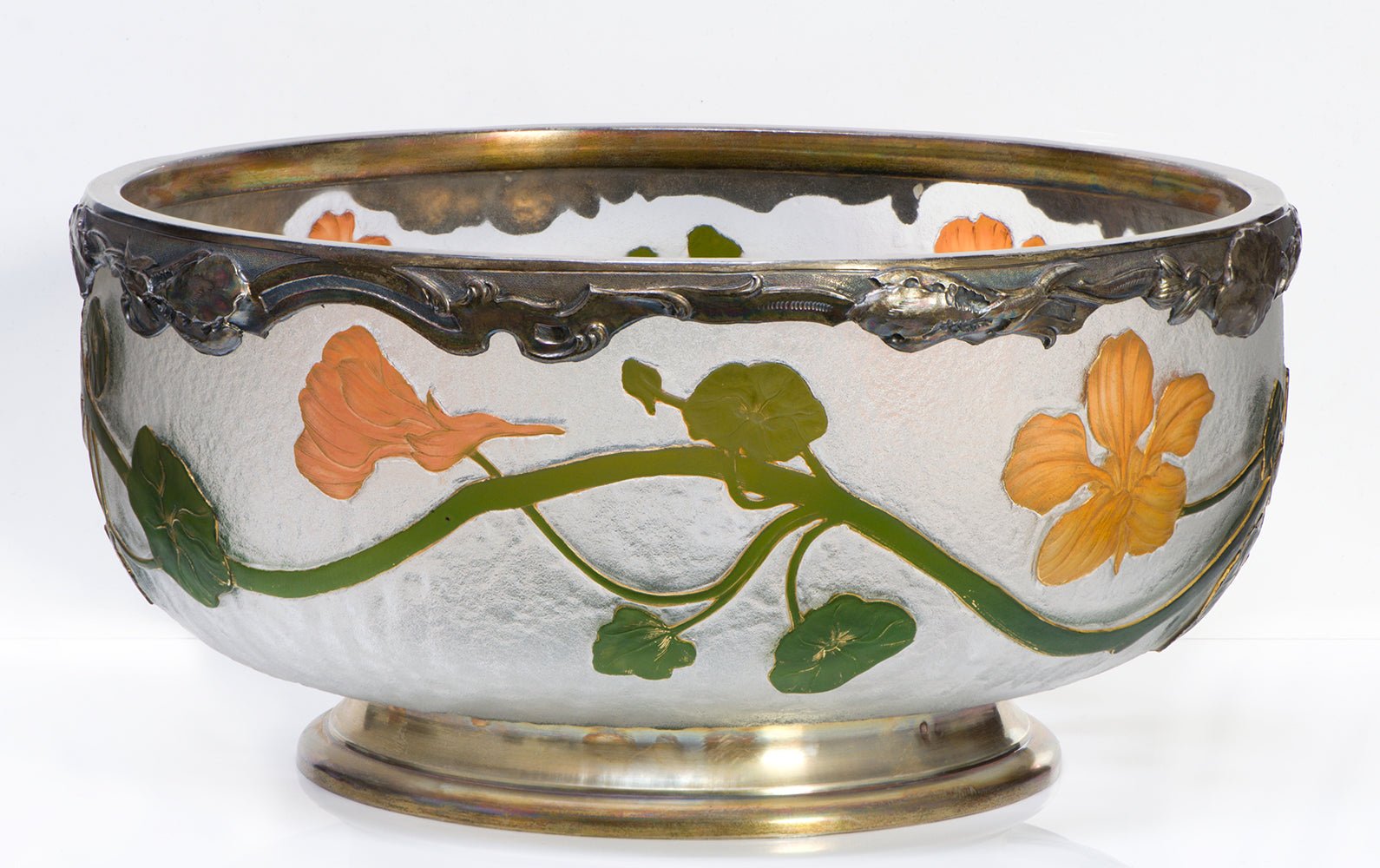 Daum Nancy Cameo Glass Gilt Silver Mounted Bowl