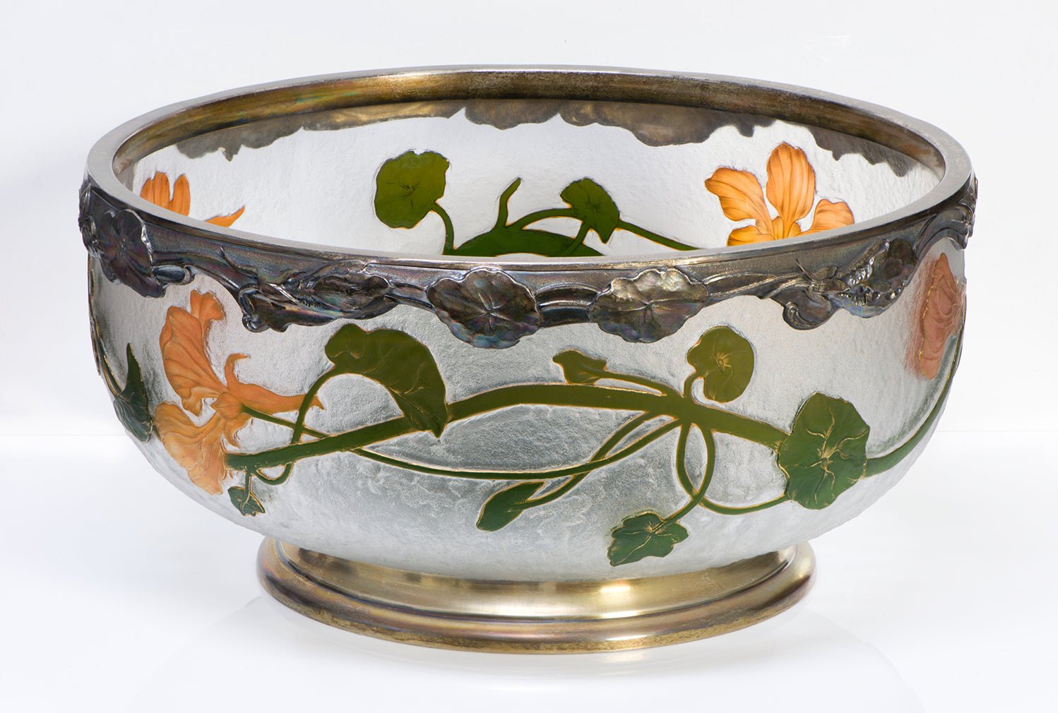 Daum Nancy Cameo Glass Gilt Silver Mounted Bowl