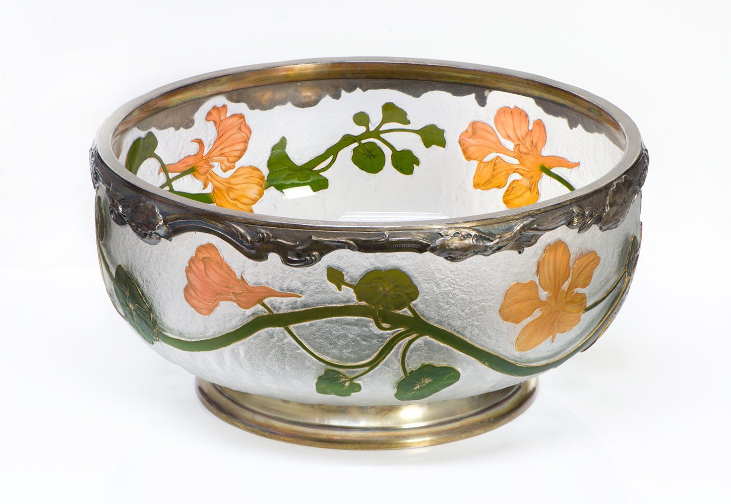 Daum Nancy Cameo Glass Gilt Silver Mounted Bowl