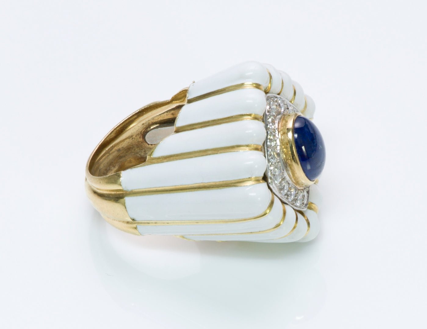 David Webb 18K Gold Enamel Sapphire Diamond Ring