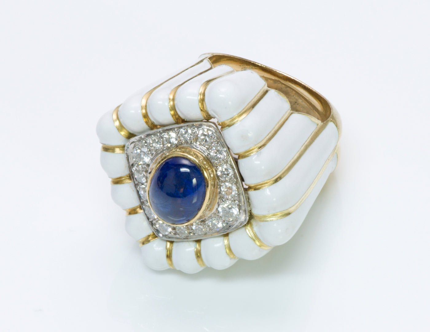 David Webb 18K Gold Enamel Sapphire Diamond Ring