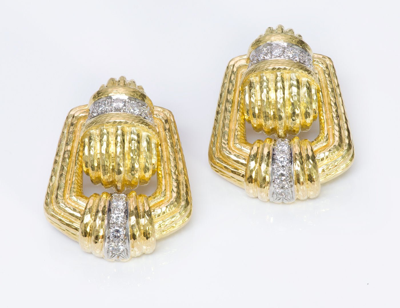 David Webb 18K Gold Platinum Diamond Earrings