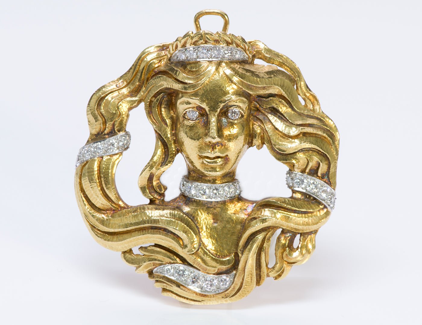 David Webb 18K Gold Platinum Diamond Pendant Brooch