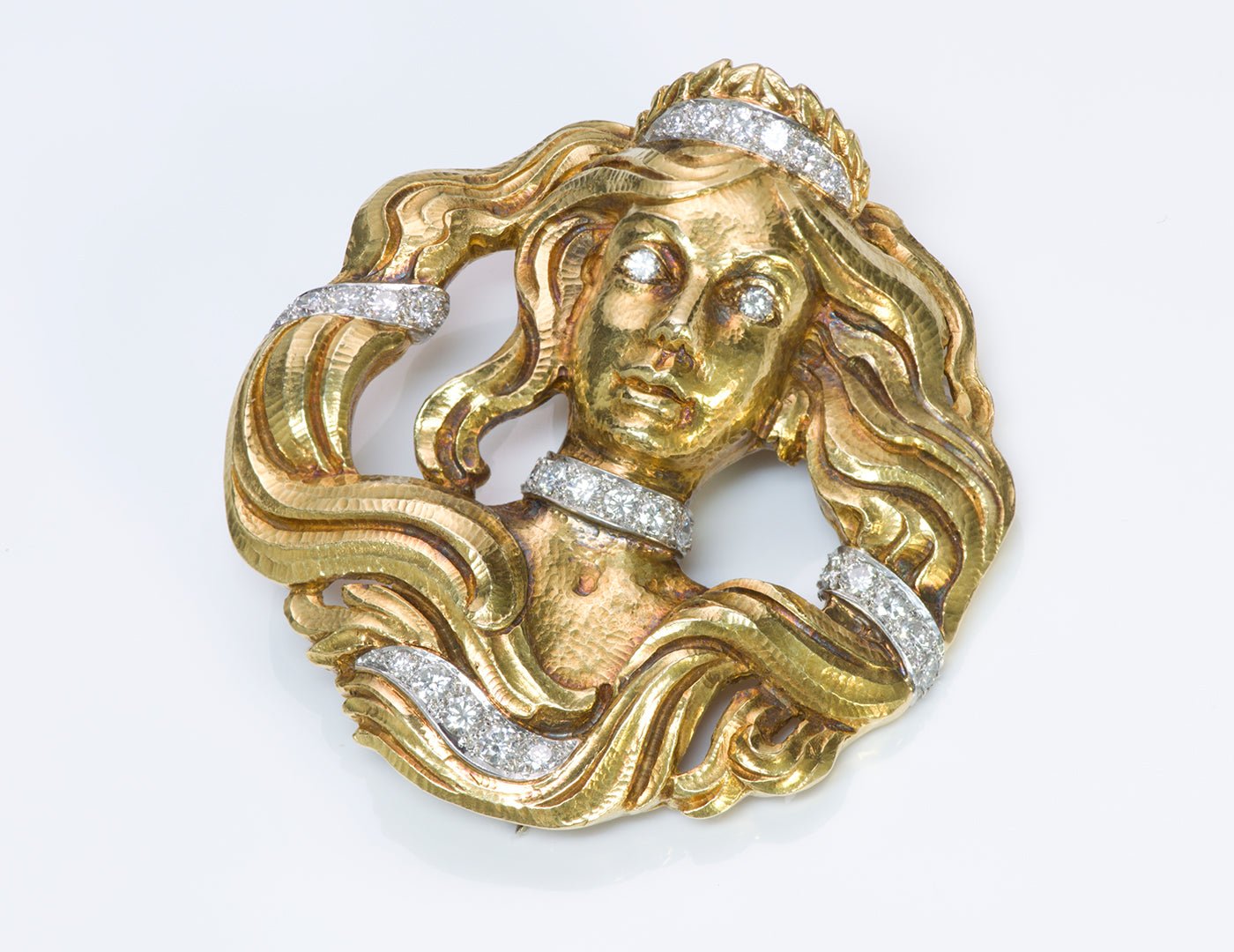 David Webb 18K Gold Platinum Diamond Pendant Brooch