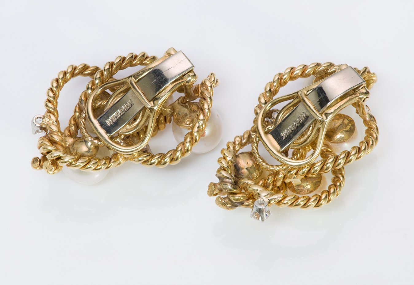 David Webb 18K Gold Rope Pearl Diamond Earrings