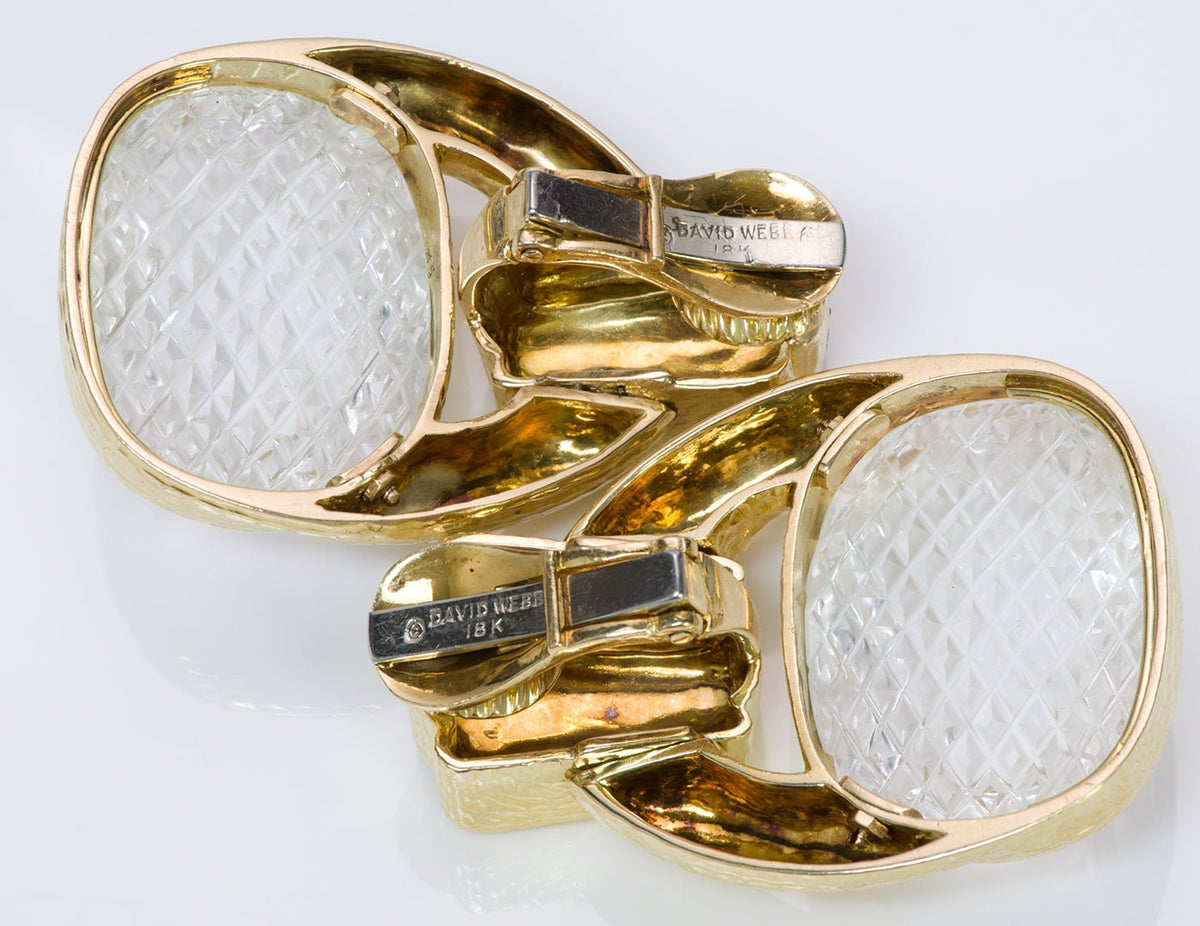 David Webb 18K Yellow Gold Rock Crystal Earrings