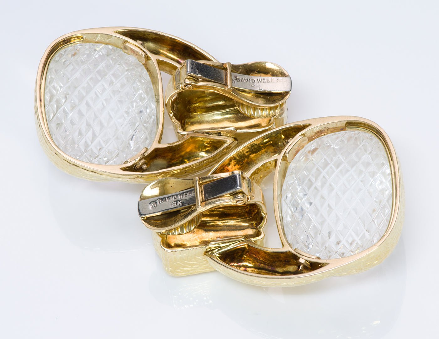 David Webb 18K Yellow Gold Rock Crystal Earrings