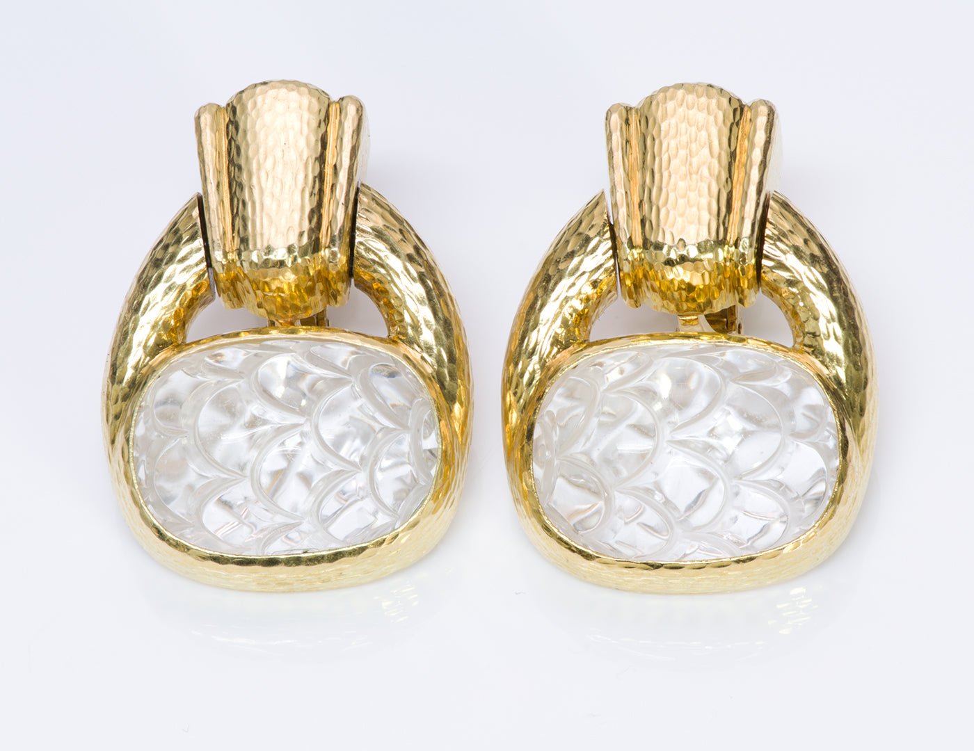 David Webb 18K Yellow Gold Rock Crystal Earrings