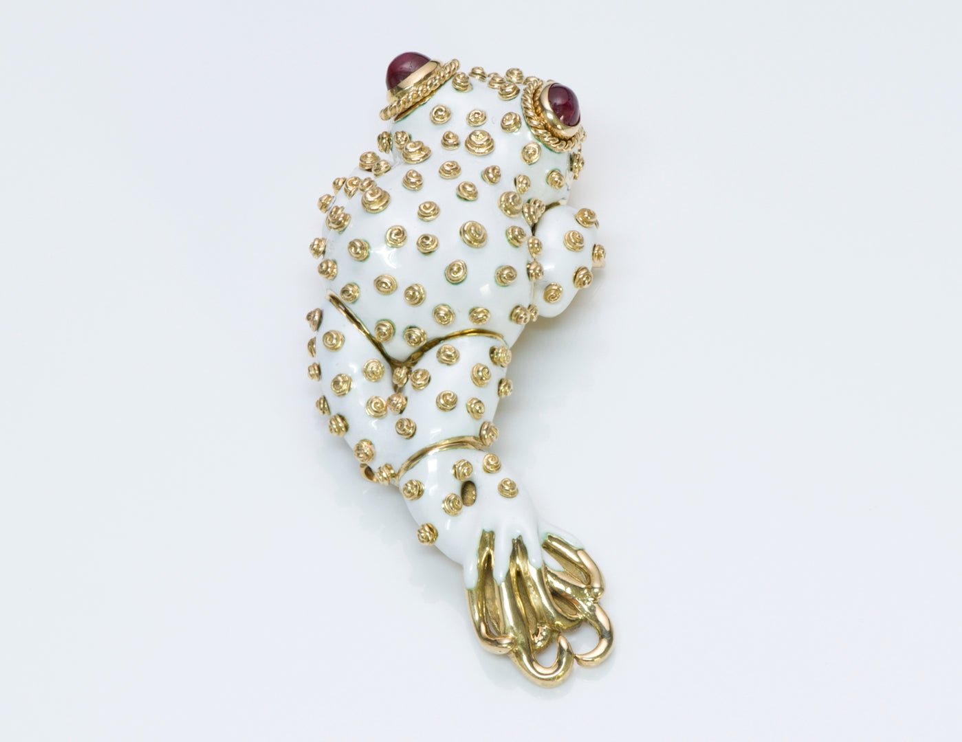 David Webb Ruby Enamel Frog Gold Brooch