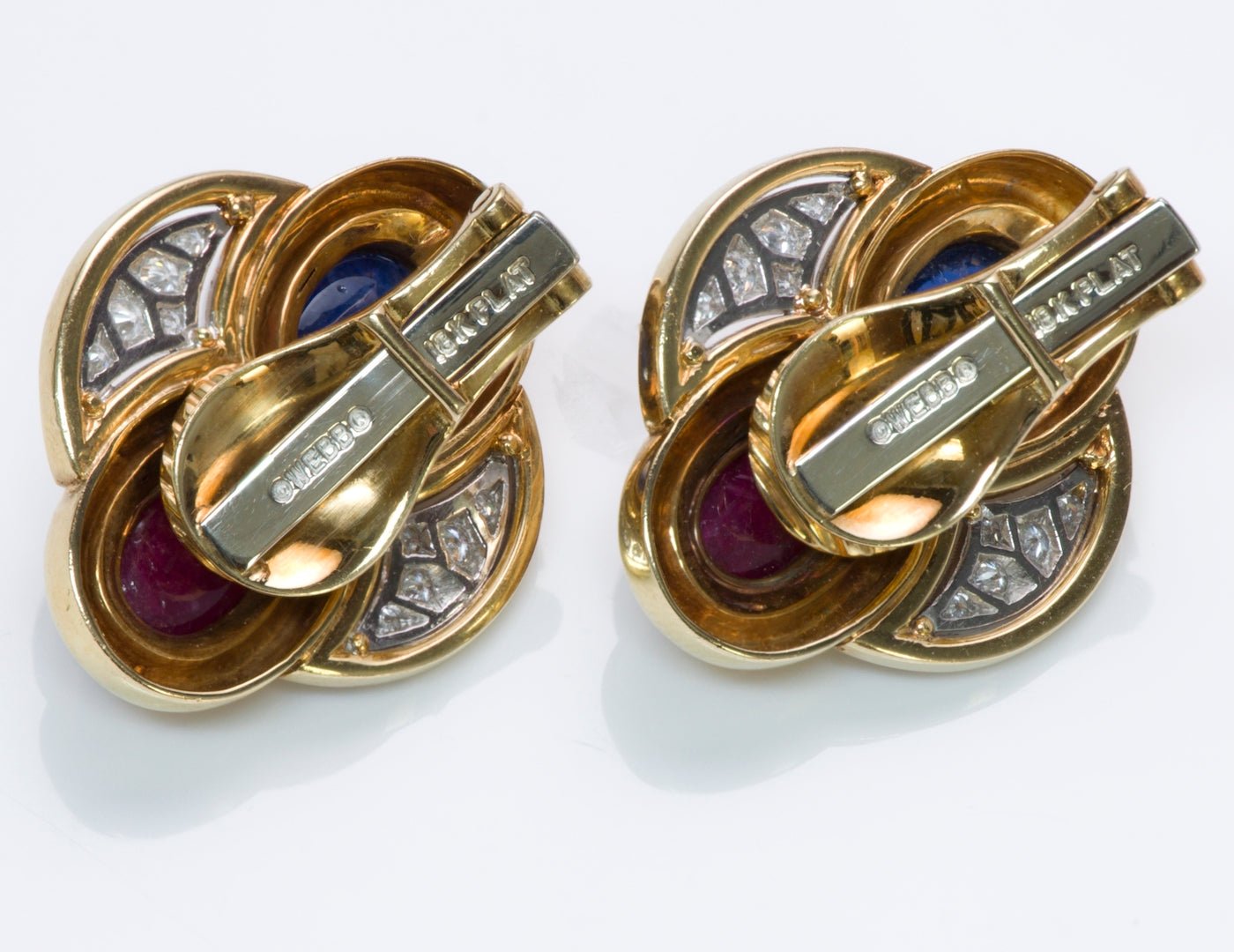 David Webb Sapphire Ruby Diamond Gold Earrings