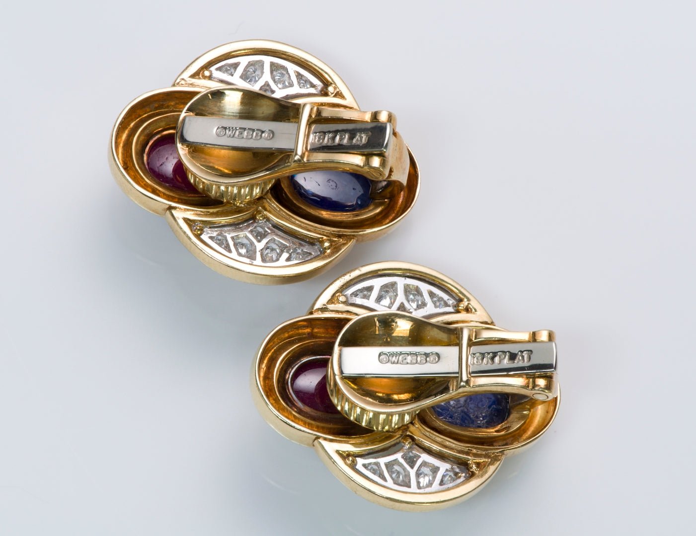 David Webb Sapphire Ruby Diamond Gold Earrings