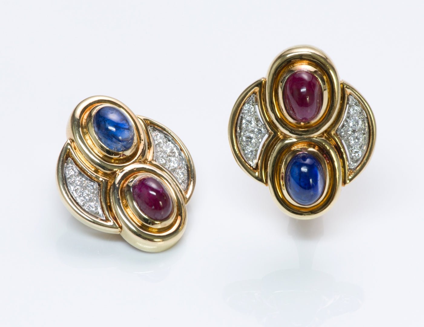 David Webb Sapphire Ruby Diamond Gold Earrings