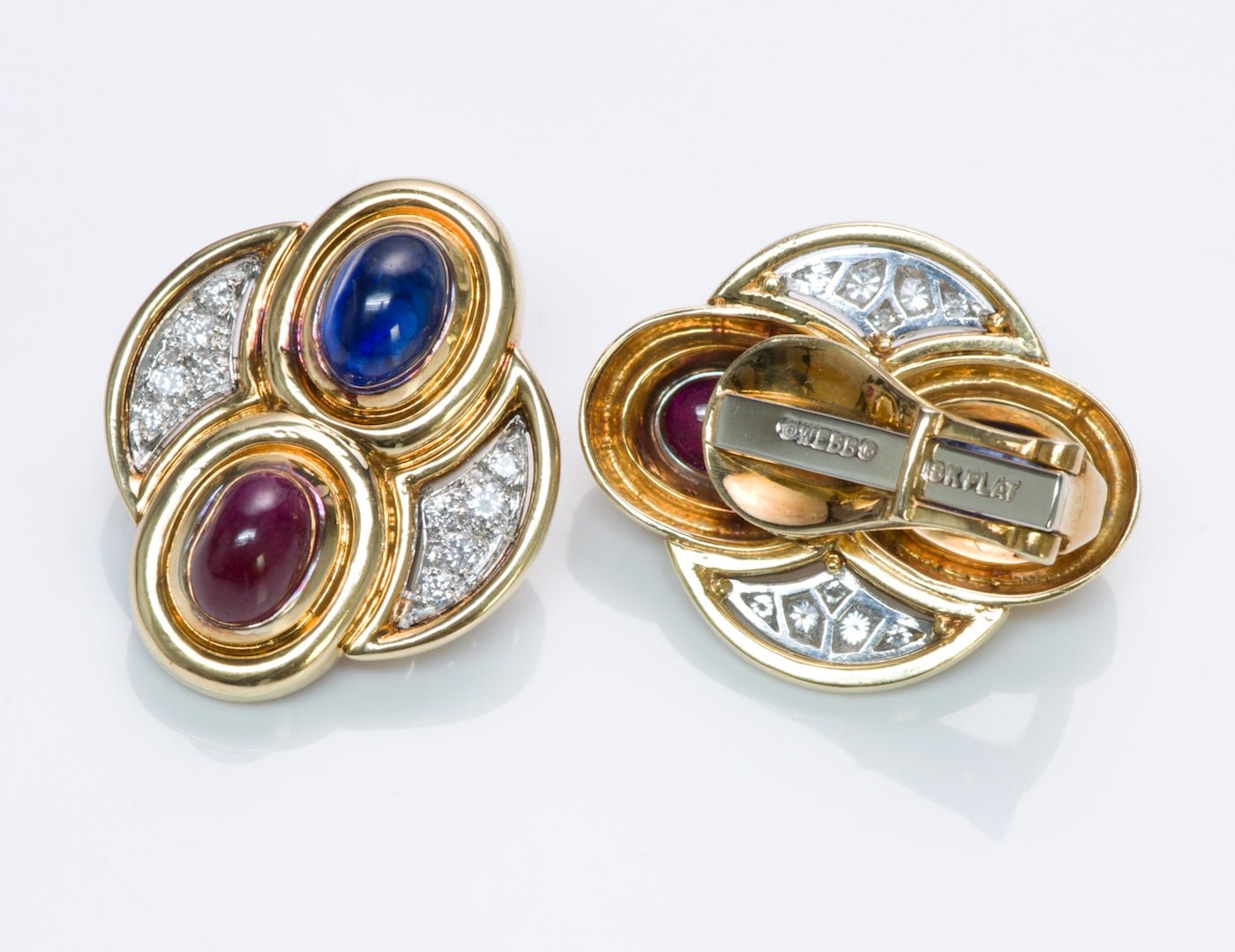 David Webb Sapphire Ruby Diamond Gold Earrings
