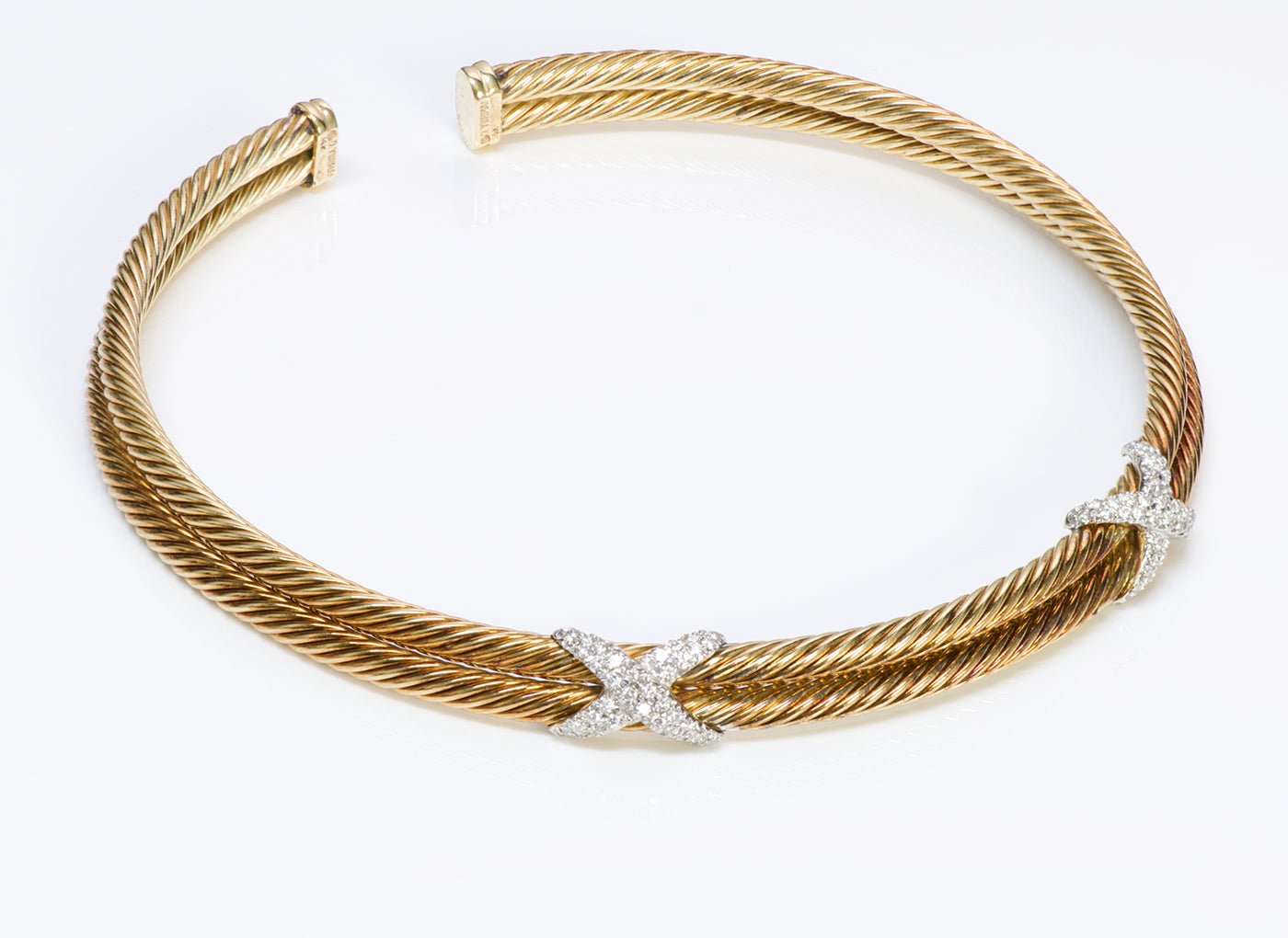 David Yurman 14K Gold Diamond Cable X Choker Necklace