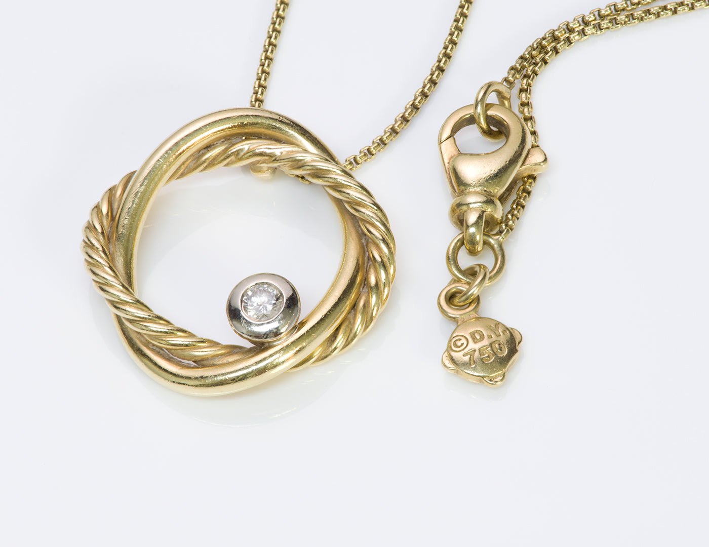 David Yurman 18K Gold Diamond Infinity Necklace Pendant