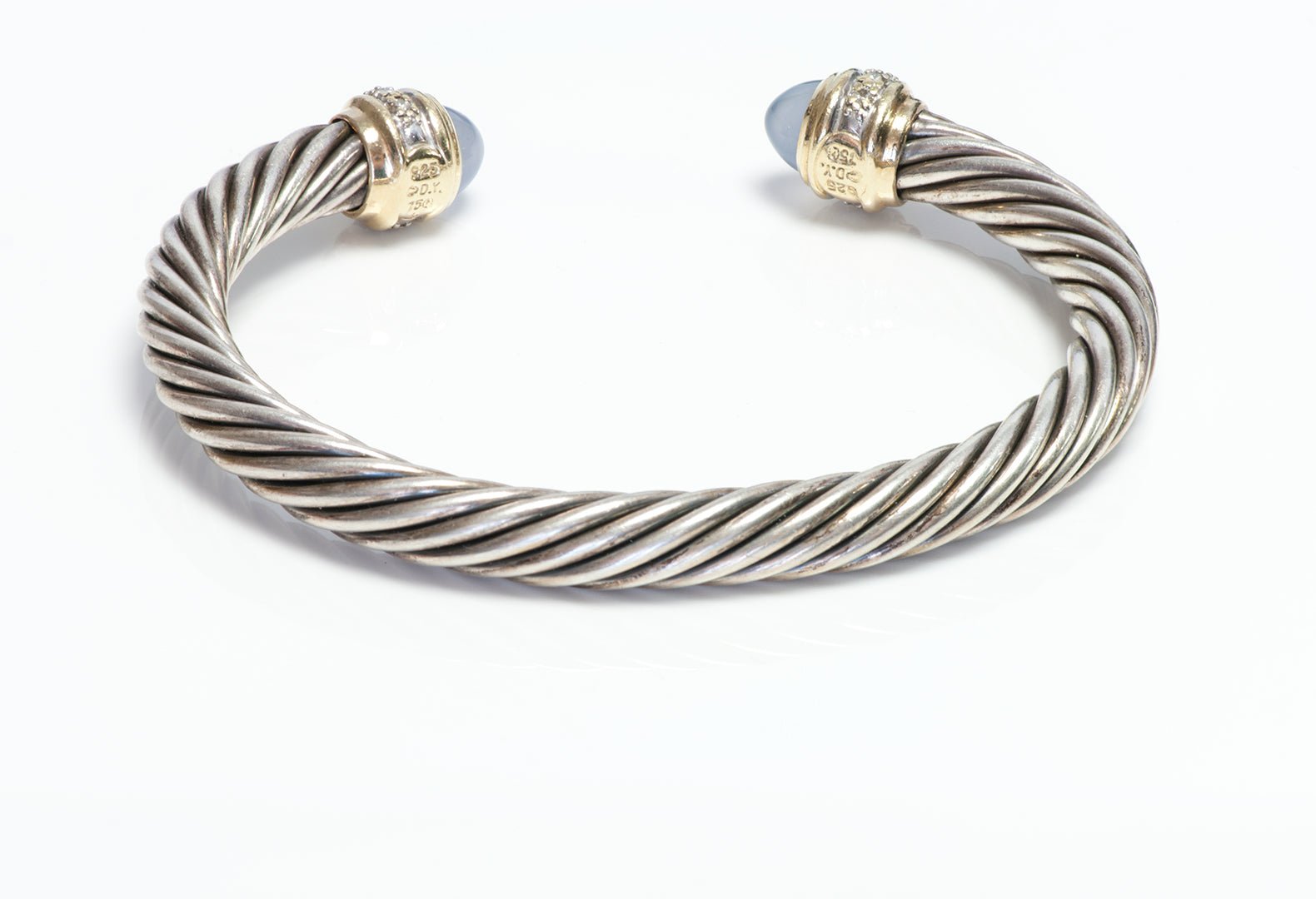 David Yurman 18K Gold Silver Chalcedony Diamond Cable Bracelet