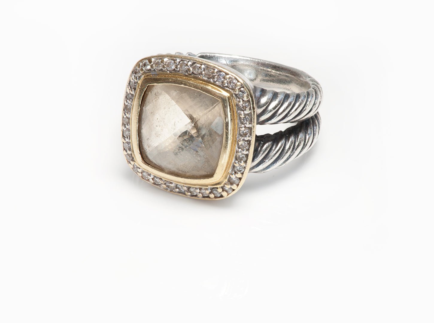David Yurman Silver Gold Smoky Quartz Diamond Albion Ring