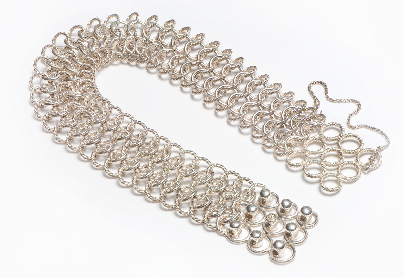David Yurman Silver Gold Wide Choker Necklace