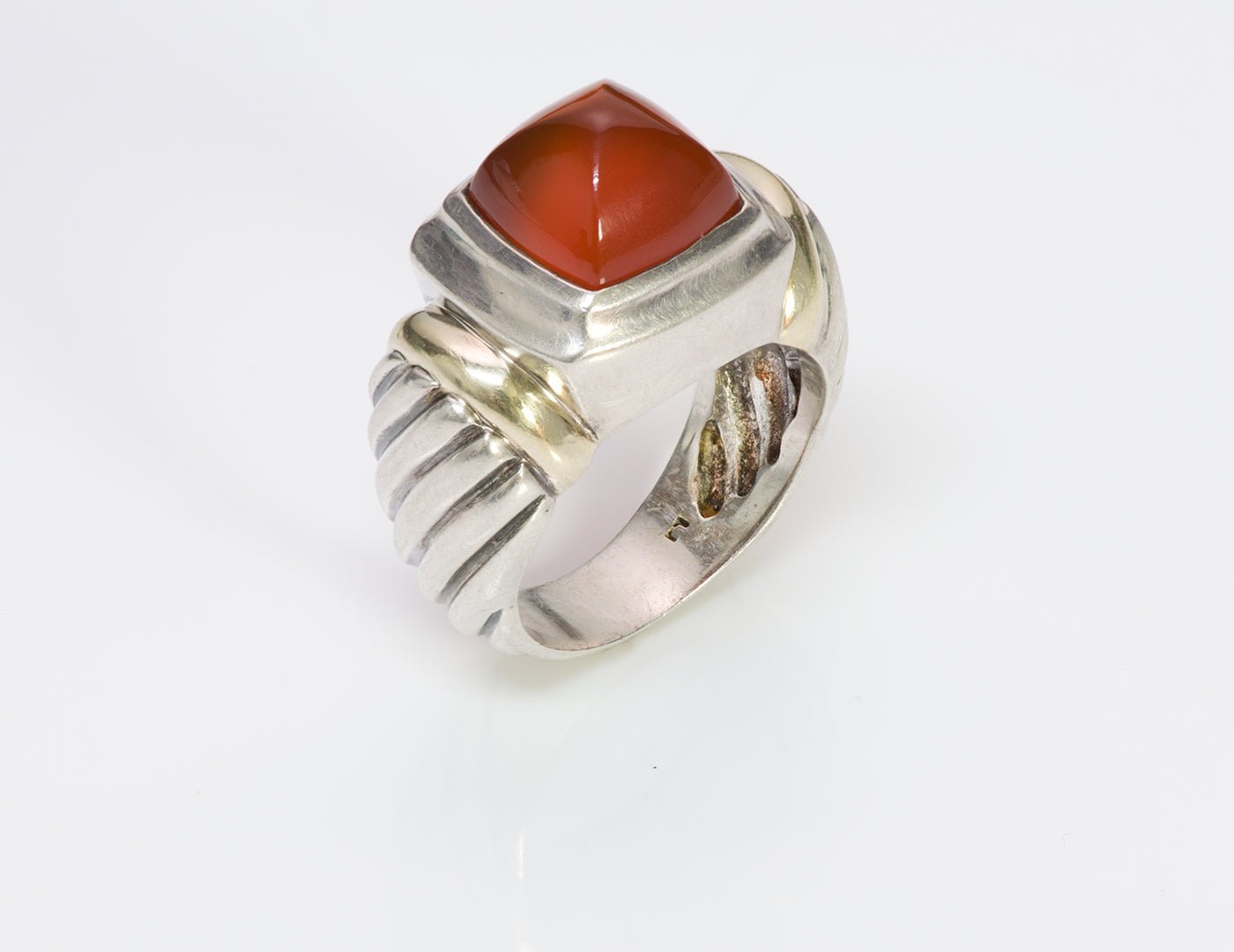 David Yurman Sugarloaf Carnelian Silver Gold Ring