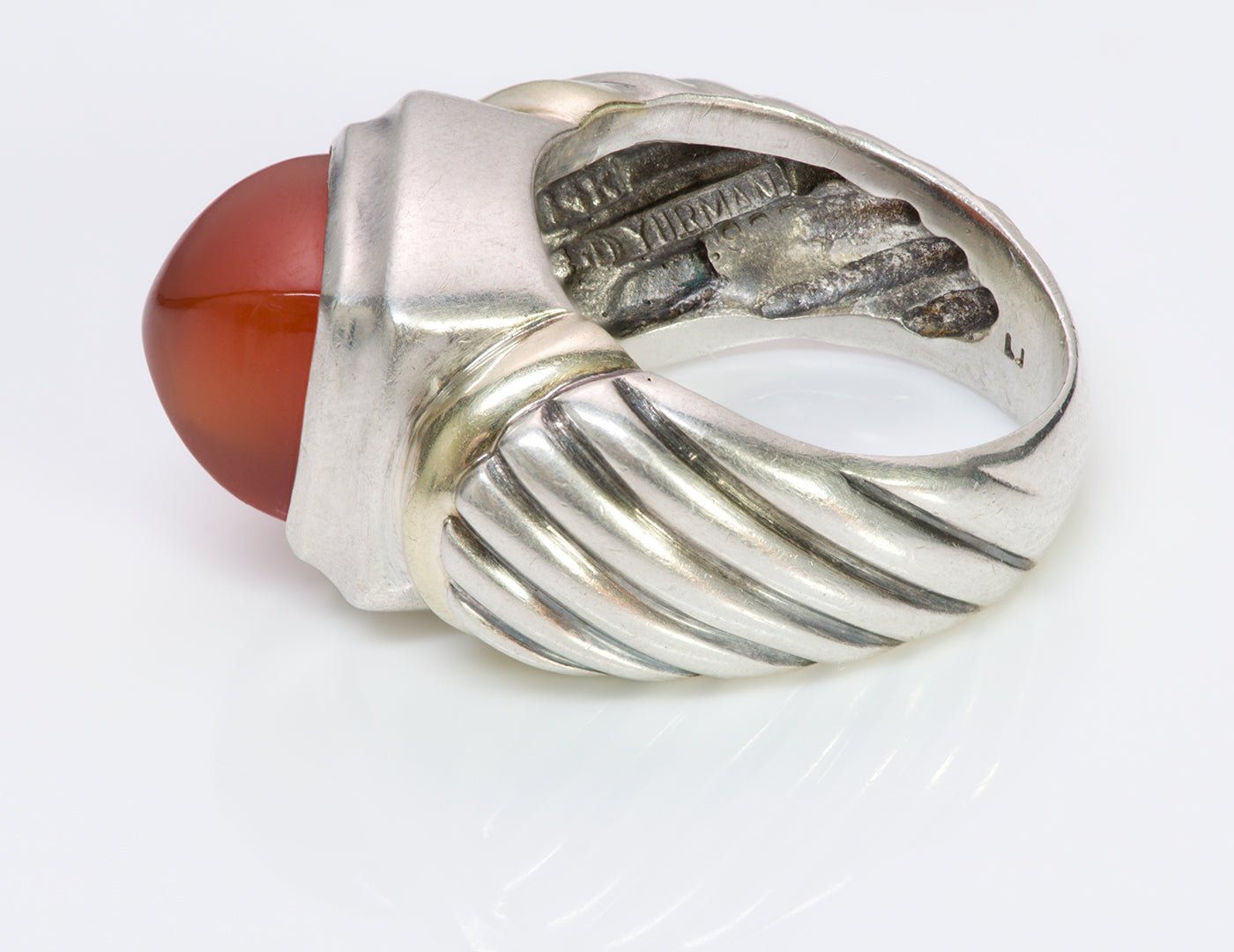 David Yurman Sugarloaf Carnelian Silver Gold Ring
