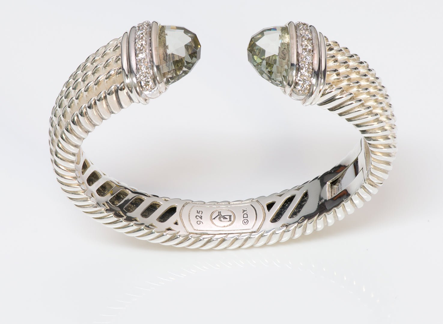 David Yurman Wheaton Diamond Quartz Silver Cuff Bracelet