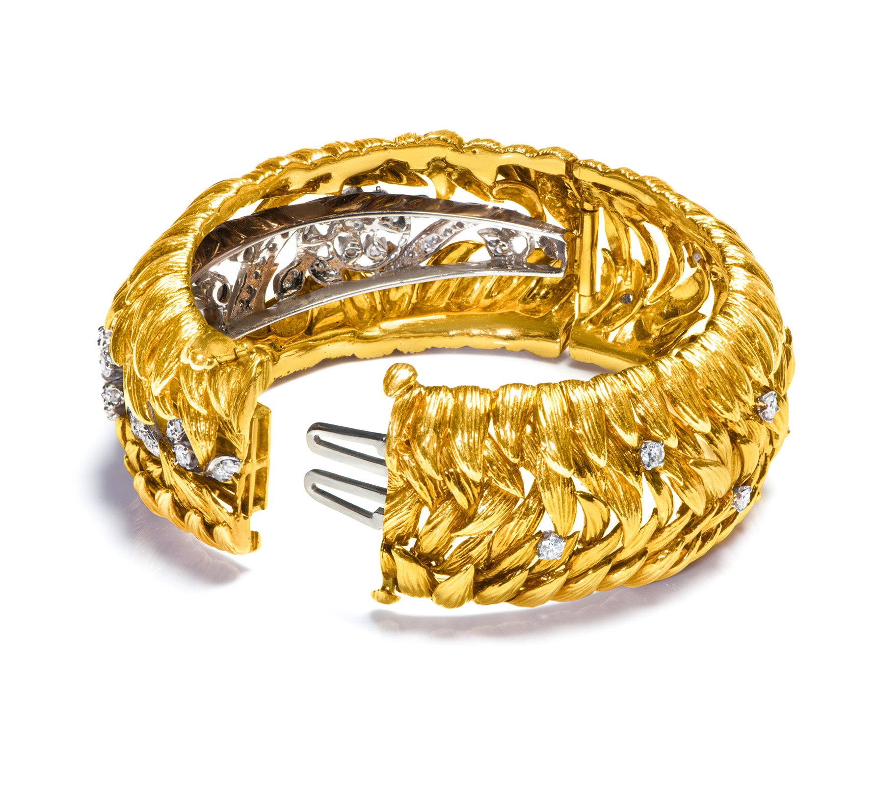 David Webb 18K Gold Wide Diamond Bracelet platinum bangle
