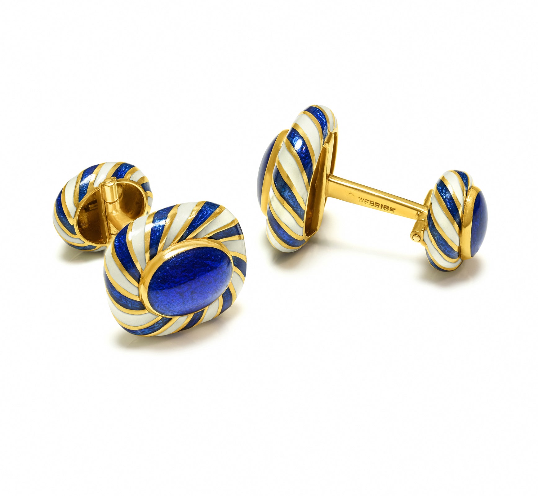 David Webb 18K Gold Blue White Enamel Cufflinks