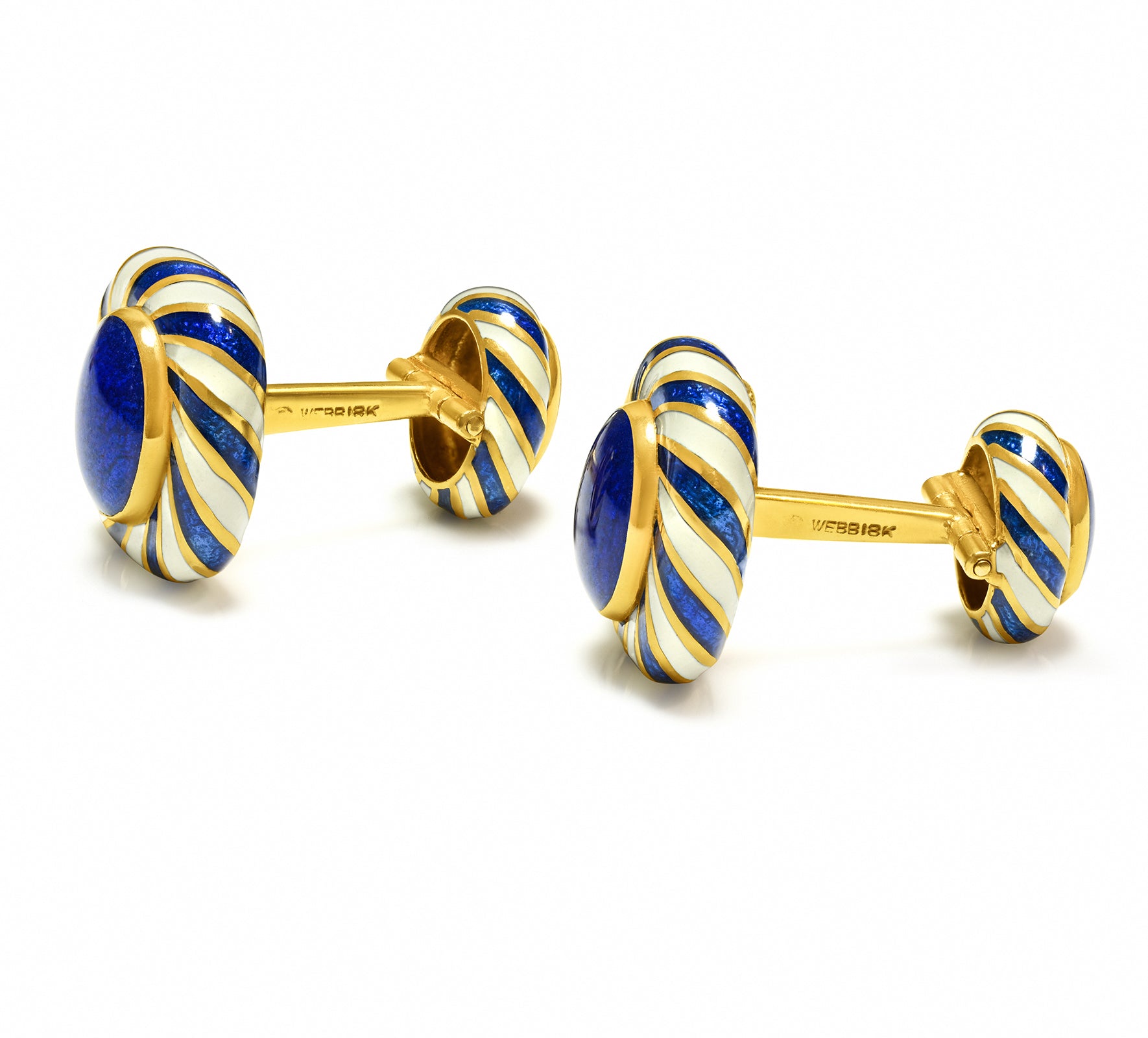 David Webb 18K Gold Blue White Enamel Cufflinks Vintage