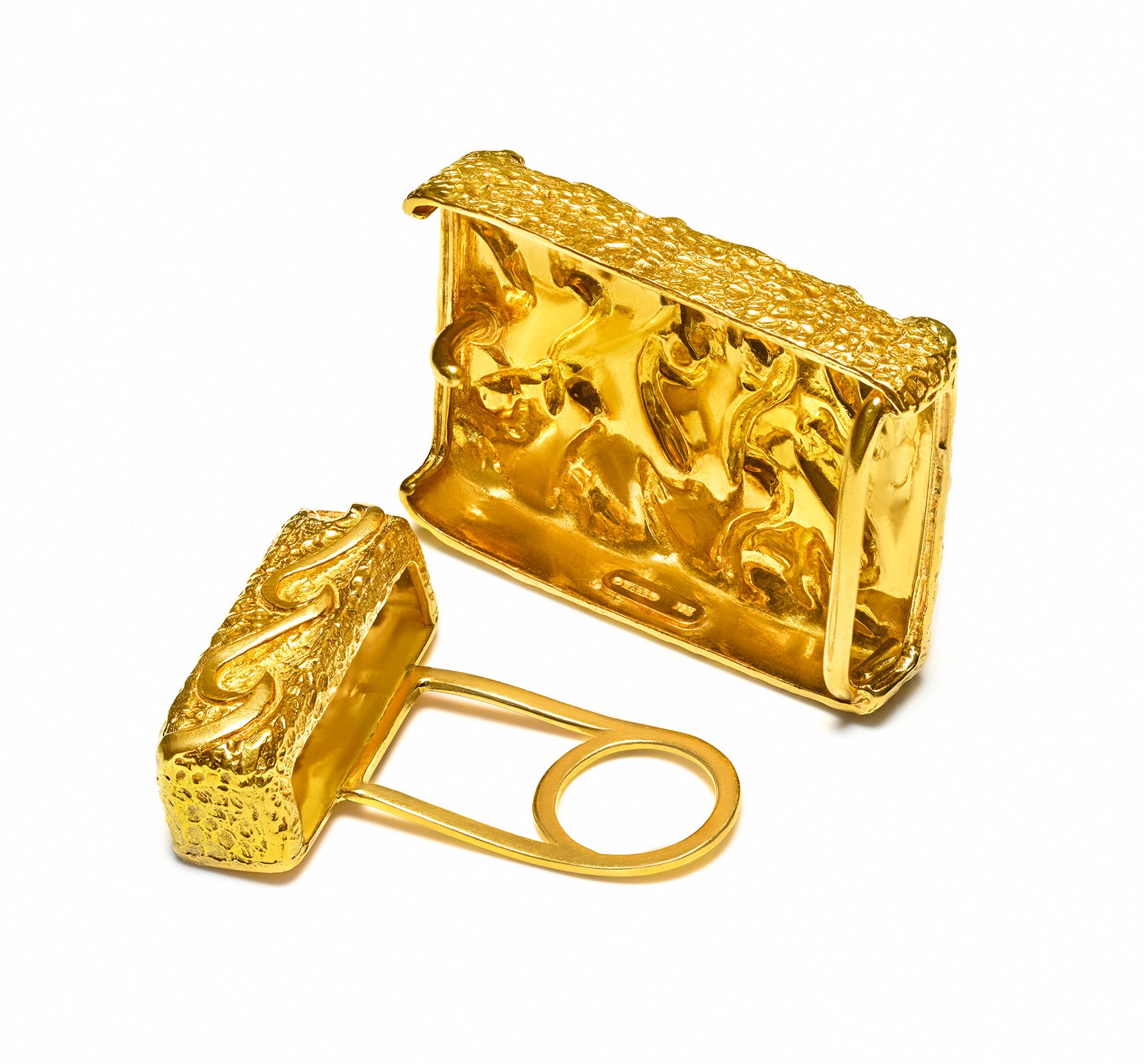 David Webb 18K Yellow Gold Textured Belt Buckle – Flame Design