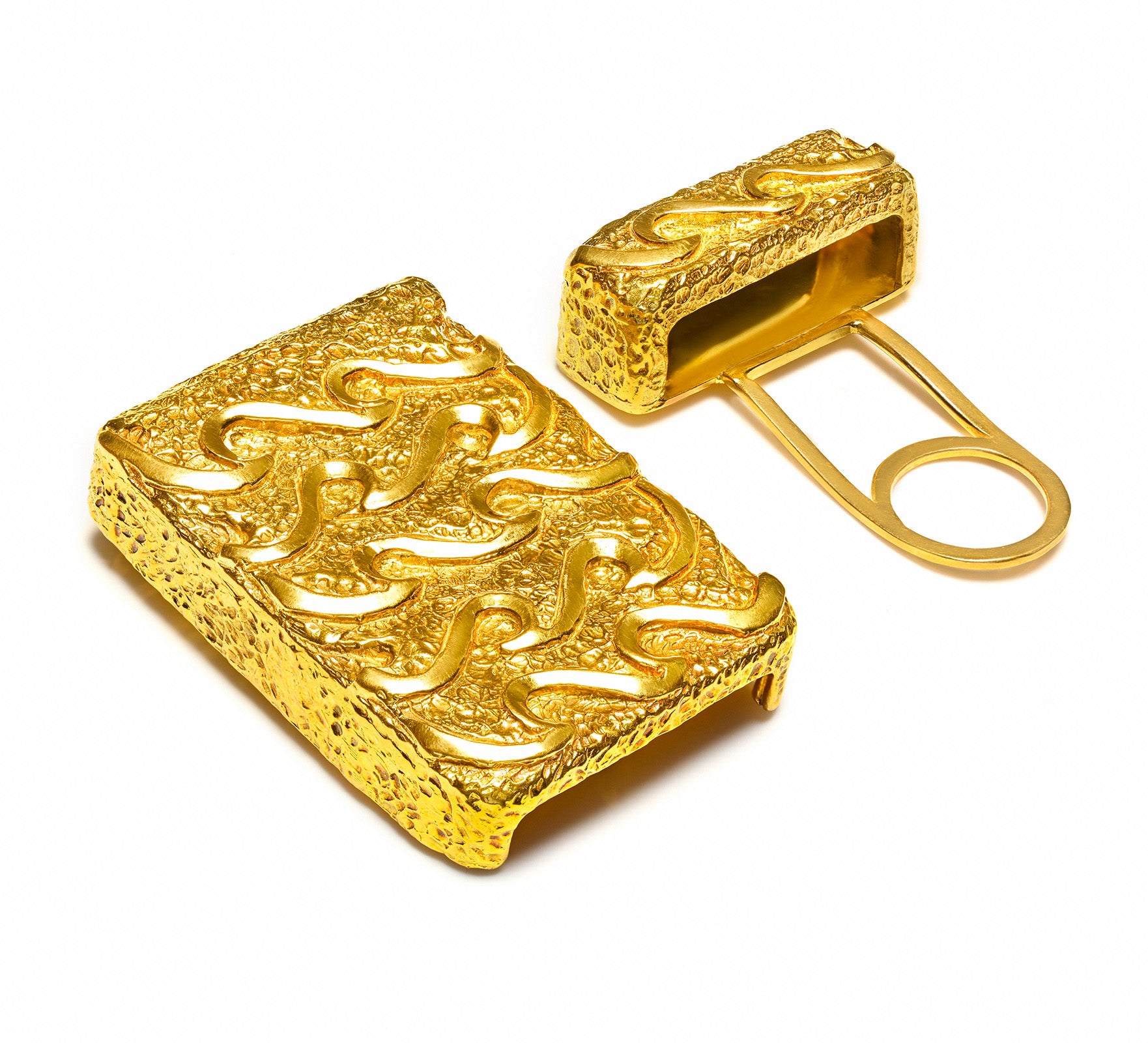 David Webb 18K Gold Vintage Textured Belt Buckle Flame Design