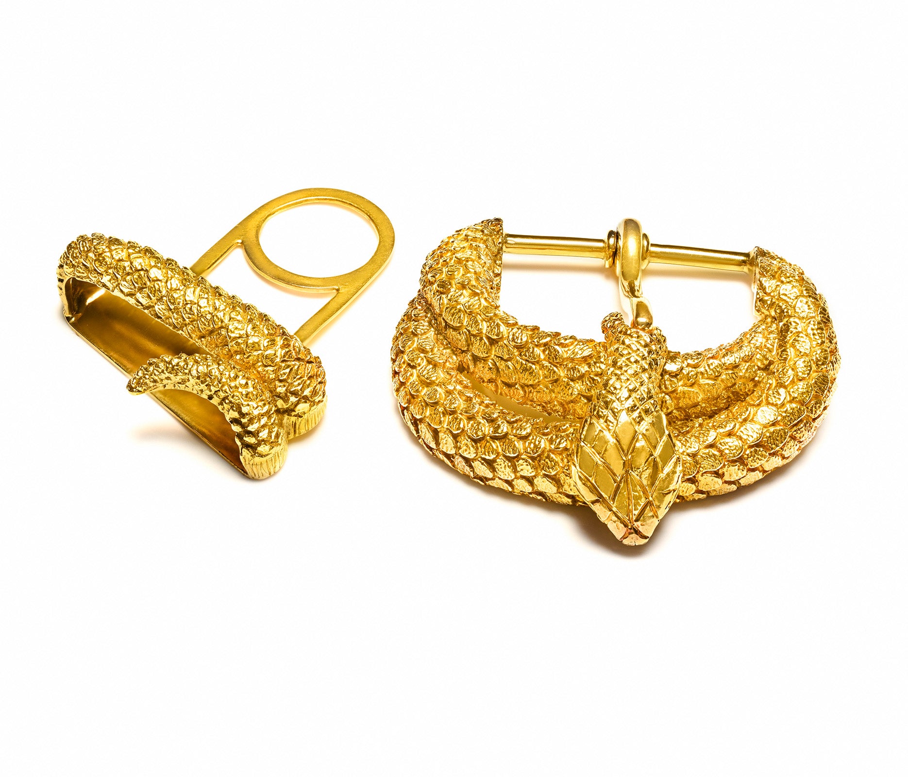 David Webb 18K Yellow Gold Textured Snake Belt Buckle vtg