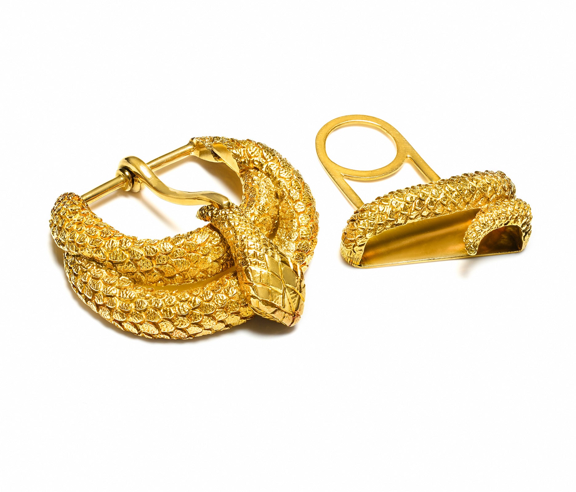 David Webb 18K Yellow Gold Textured Snake Belt Buckle