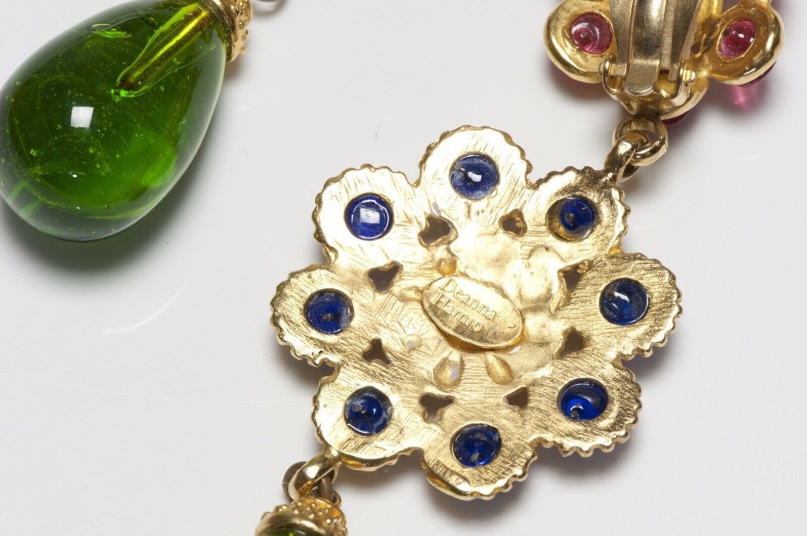 Deanna Hamro 1980’s Long Green Red Blue Poured Glass Earrings