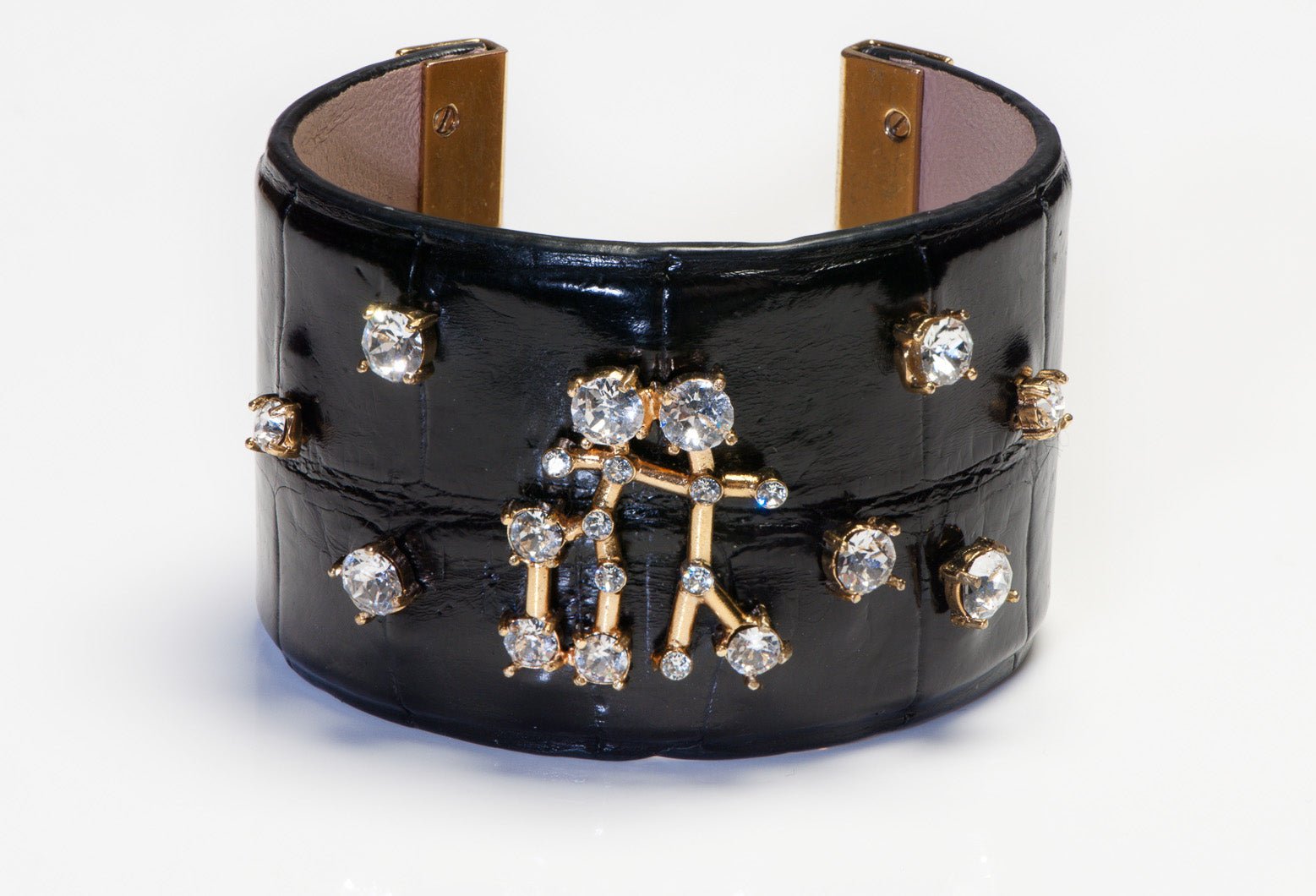 Devi Kroell Wide Black Crocodile Stick Figurines Crystal Cuff Bracelet