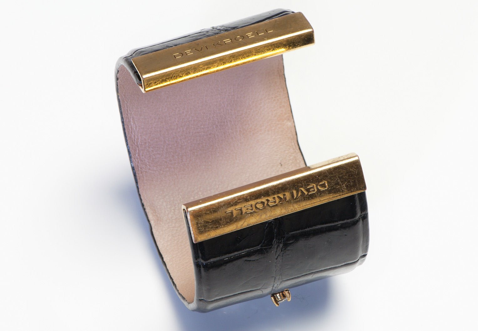 Devi Kroell Wide Black Crocodile Stick Figurines Crystal Cuff Bracelet