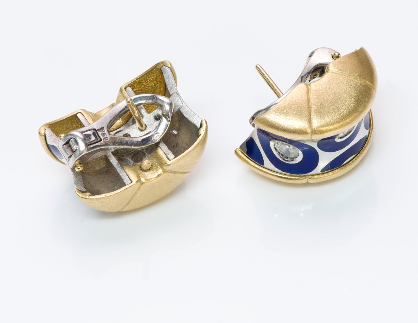 Diamond 18K Gold Enamel Earrings