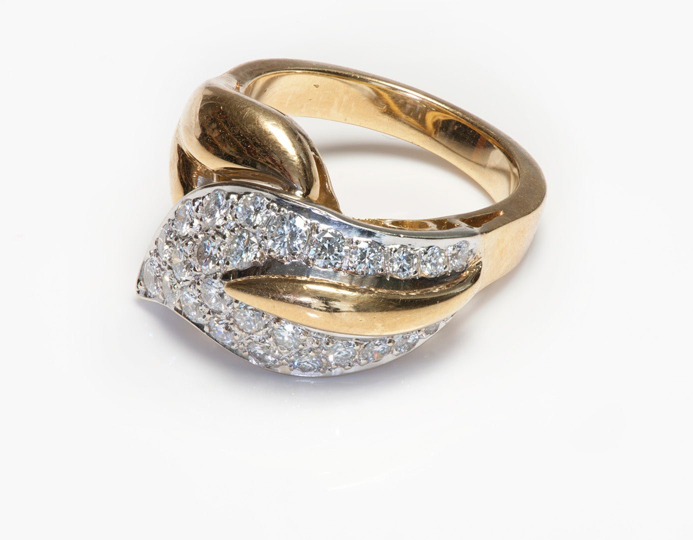 Diamond 18K Yellow Gold Leaf Ring