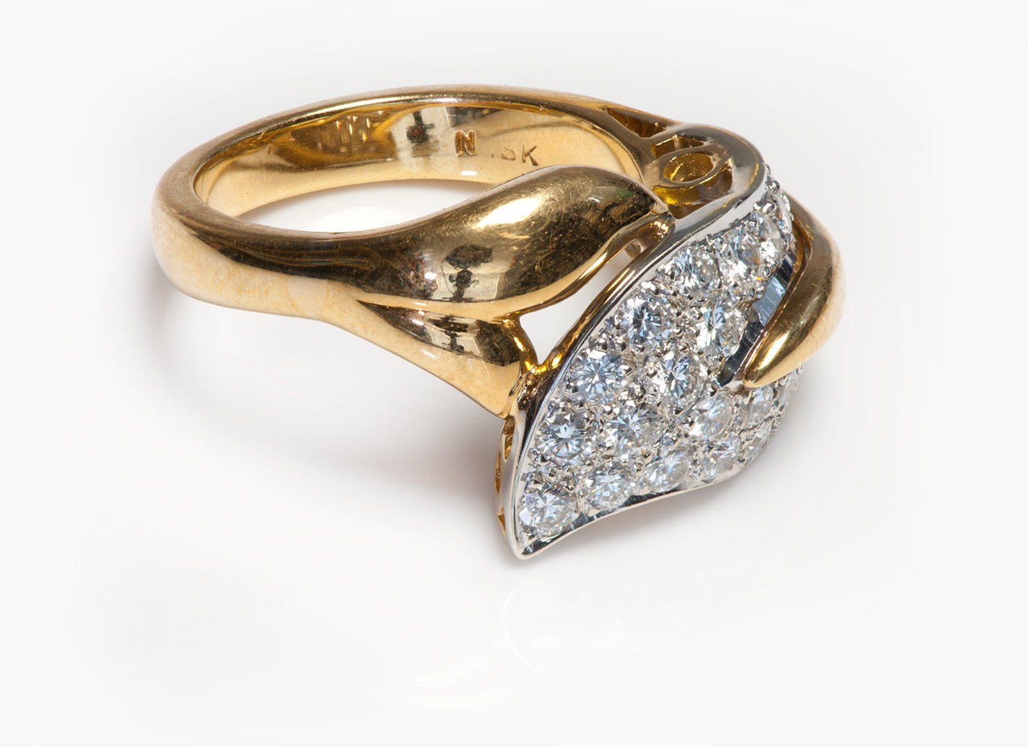 Diamond 18K Yellow Gold Leaf Ring