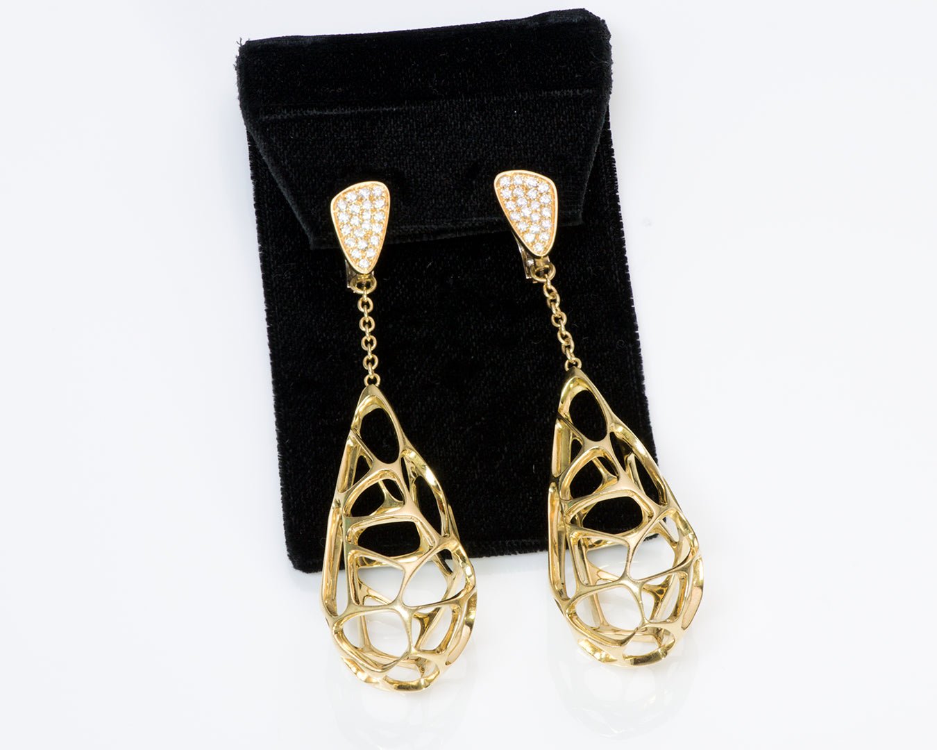 Diamond 18K Yellow Gold Teardrop Long Earrings