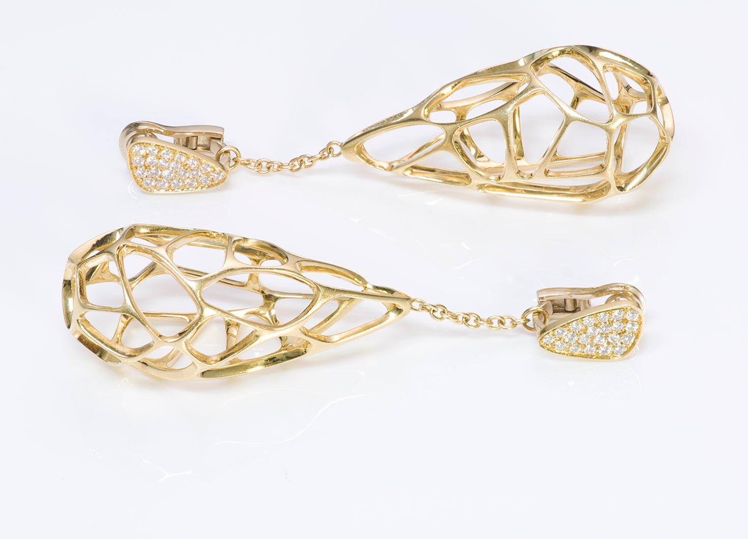 Diamond 18K Yellow Gold Teardrop Long Earrings
